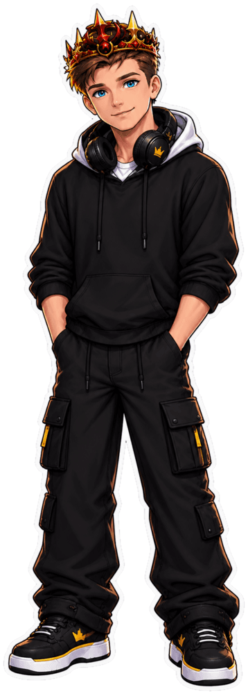 VTuber-Avatar von Jannikjbi mit Krone, Kopfhörern und schwarzem Hoodie
